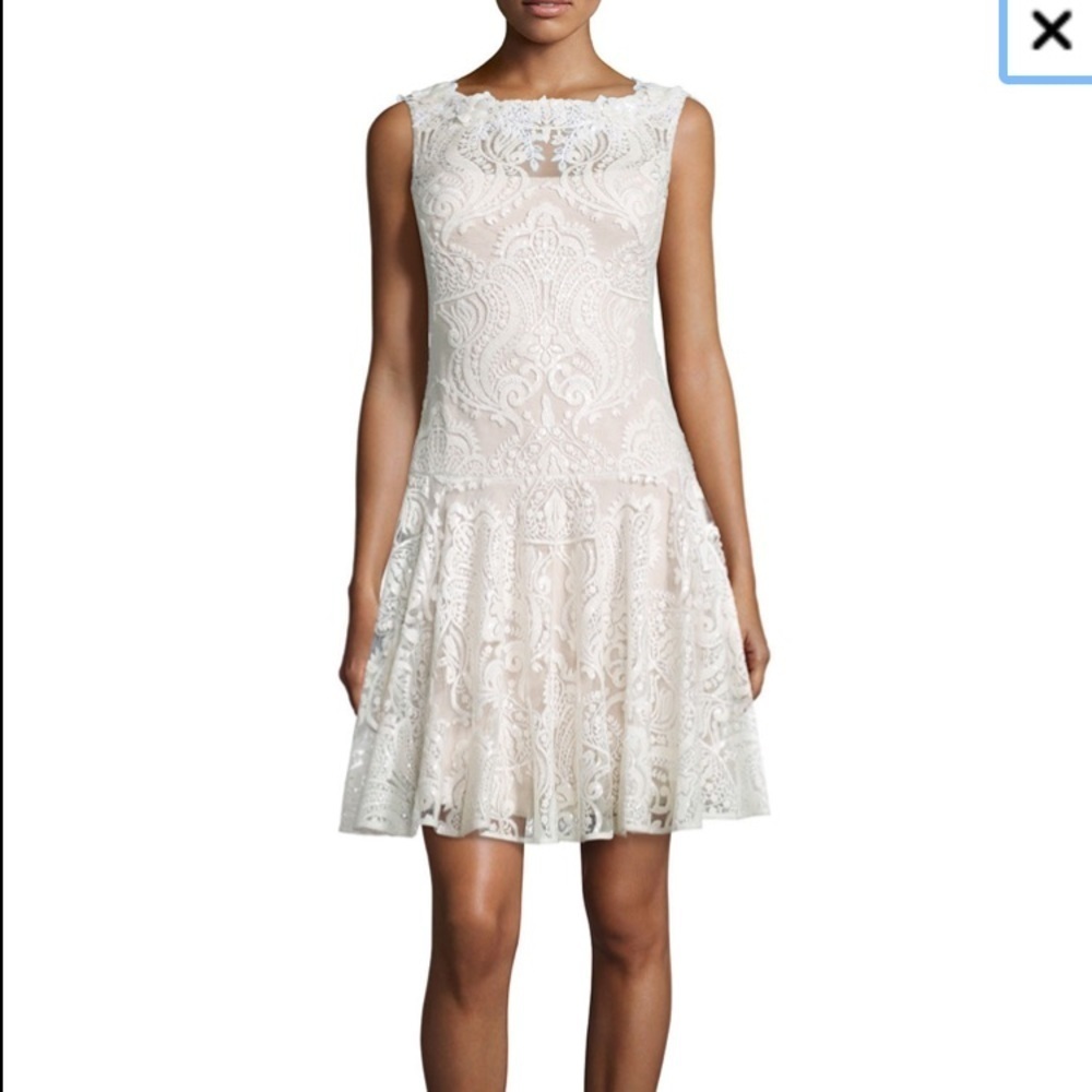 Marchesa Notte 3d Embroidered Floral Dress White Ivory Bridal Wedding Cocktail 4